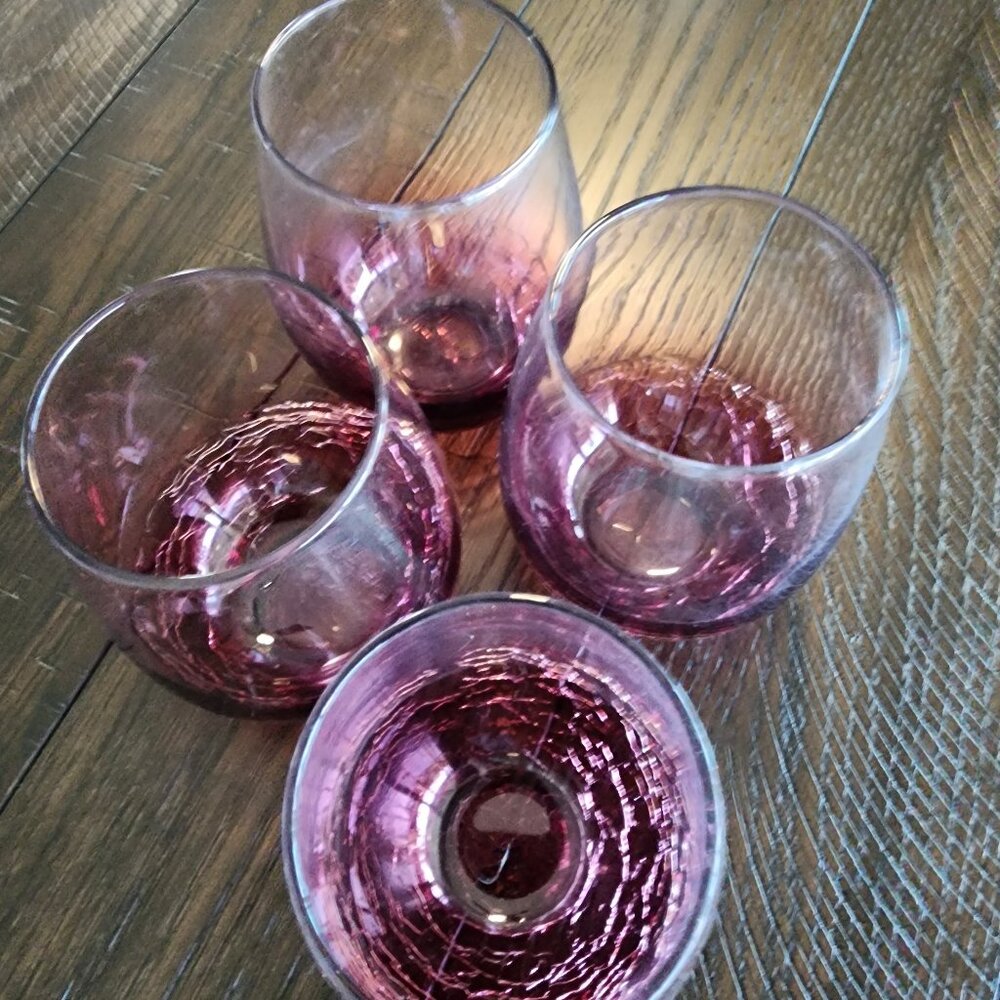 Pier 1 Crackle Wine Glasses Raspberry (Red) set of 4